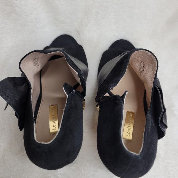 Louis et Cie Idola Suede Leather Bow Peep Toe High Heeled Gold Zip Bootie✨️8.5 - Picture 7 of 16